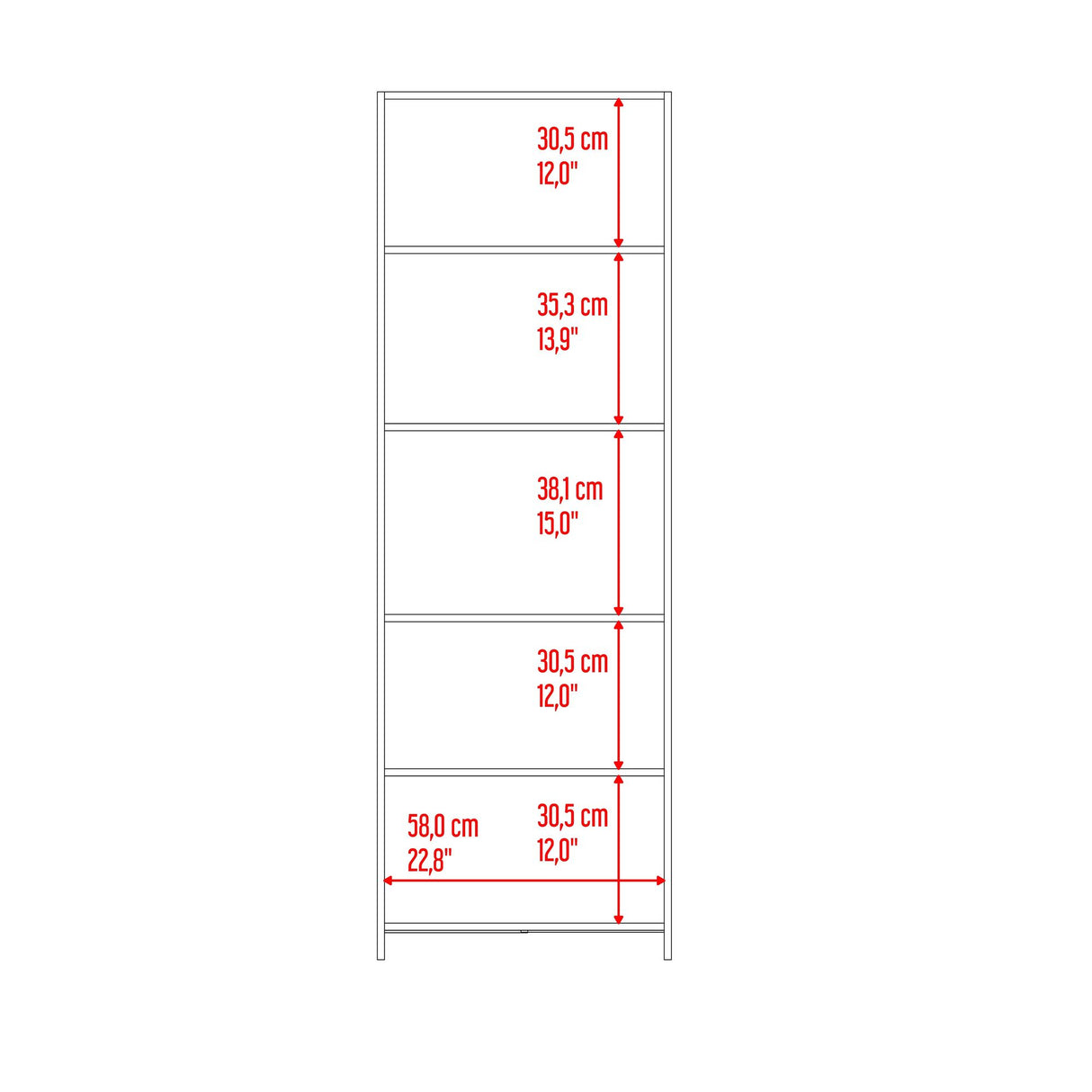 Biblioteca Lisa Fresno y Wengue 63x180.6cm Rectangular con Cinco Compartimientos y con Cuatro Entrepaños - BIBLIOTECAS Y ESTANTERIAS | Bylmo