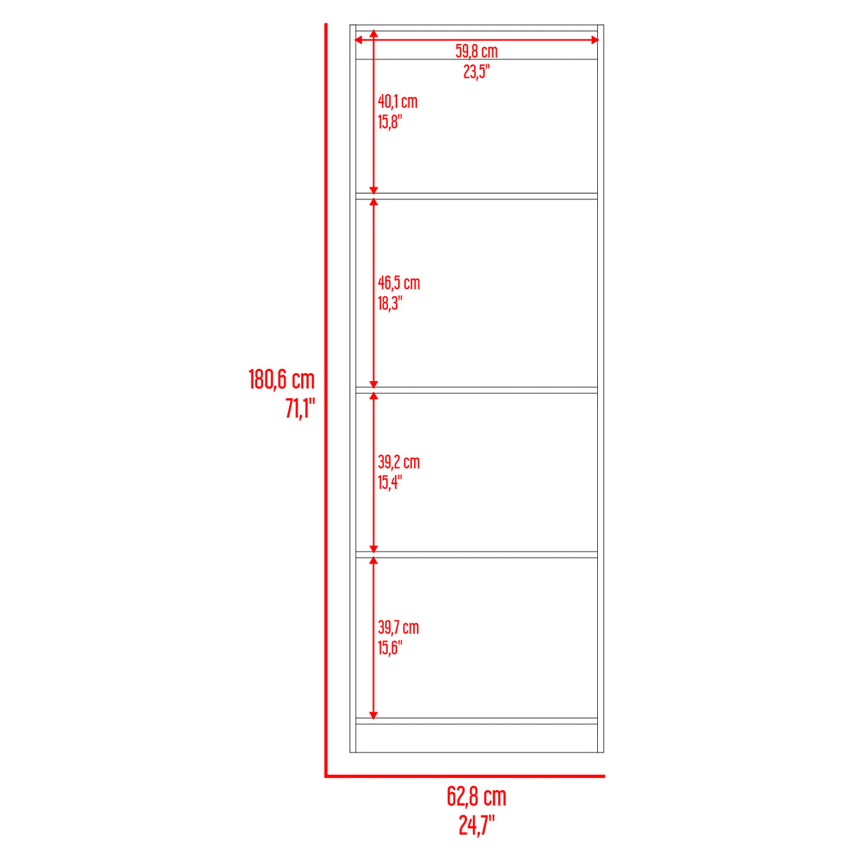 Estantería Home Wengue y Fresno 62.8x180.6cm Rectangular con Cuatro Compartimientos y con Tres Entrepaños - BIBLIOTECAS Y ESTANTERIAS | Bylmo