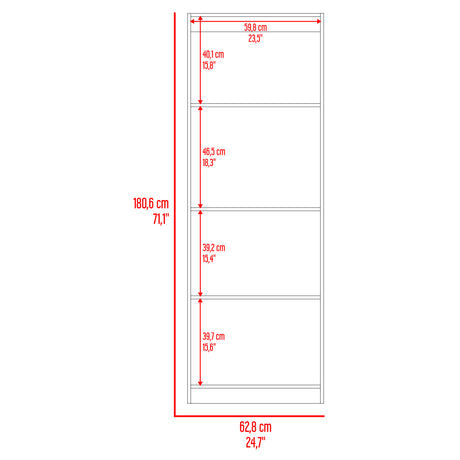 Estantería Home Wengue y Fresno 62.8x180.6cm Rectangular con Cuatro Compartimientos y con Tres Entrepaños - BIBLIOTECAS Y ESTANTERIAS | Bylmo