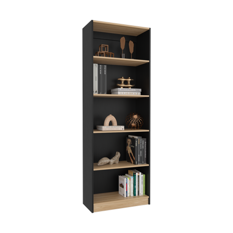 Estantería Home Wengue y Fresno 62.8x180.6cm Rectangular con Cinco Compartimientos y con Cuatro Entrepaños - BIBLIOTECAS Y ESTANTERIAS | Bylmo