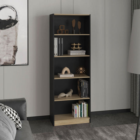 Estantería Home Wengue y Fresno 62.8x180.6cm Rectangular con Cinco Compartimientos y con Cuatro Entrepaños - BIBLIOTECAS Y ESTANTERIAS | Bylmo