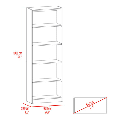Estantería Home Wengue y Fresno 62.8x180.6cm Rectangular con Cinco Compartimientos y con Cuatro Entrepaños - BIBLIOTECAS Y ESTANTERIAS | Bylmo