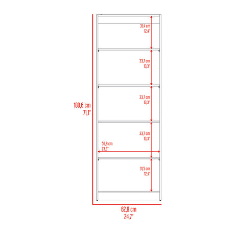 Estantería Home Wengue y Fresno 62.8x180.6cm Rectangular con Cinco Compartimientos y con Cuatro Entrepaños - BIBLIOTECAS Y ESTANTERIAS | Bylmo