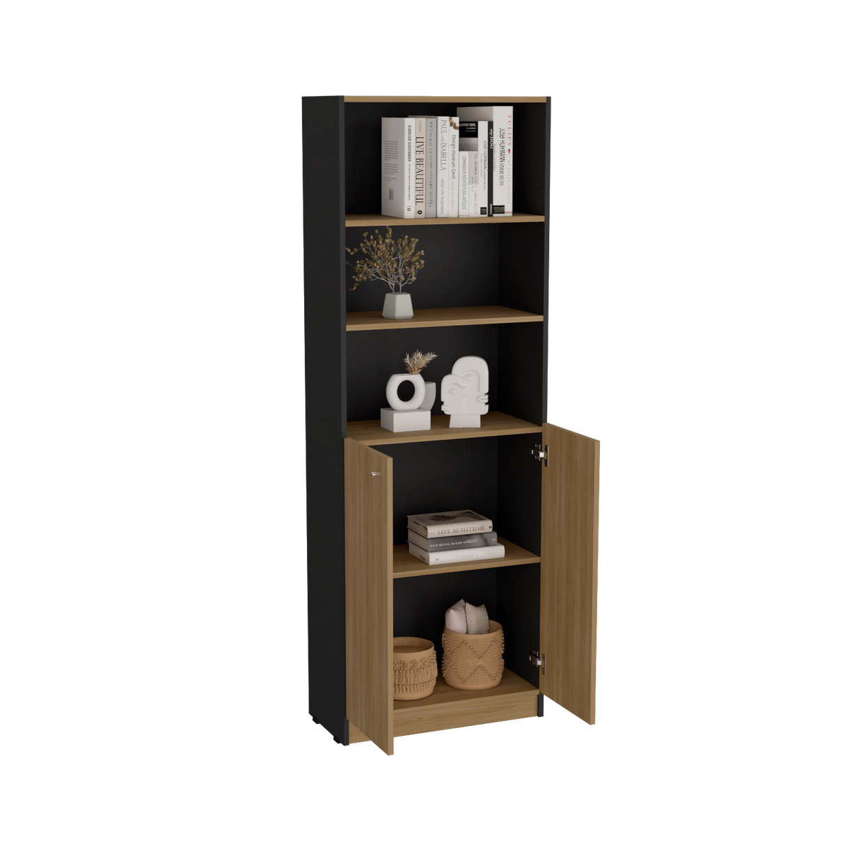 Estantería Home Wengue y Fresno 62.8x180.6cm Rectangular con Dos Puertas con Cinco Compartimientos y con Cuatro Entrepaños - BIBLIOTECAS Y ESTANTERIAS | Bylmo