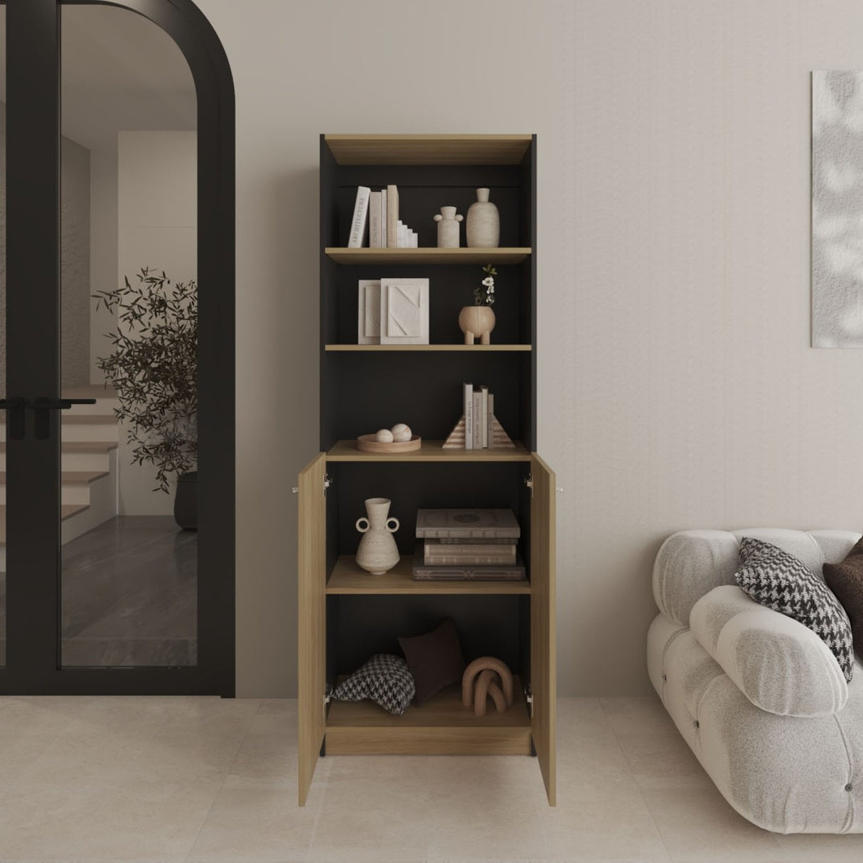 Estantería Home Wengue y Fresno 62.8x180.6cm Rectangular con Dos Puertas con Cinco Compartimientos y con Cuatro Entrepaños - BIBLIOTECAS Y ESTANTERIAS | Bylmo