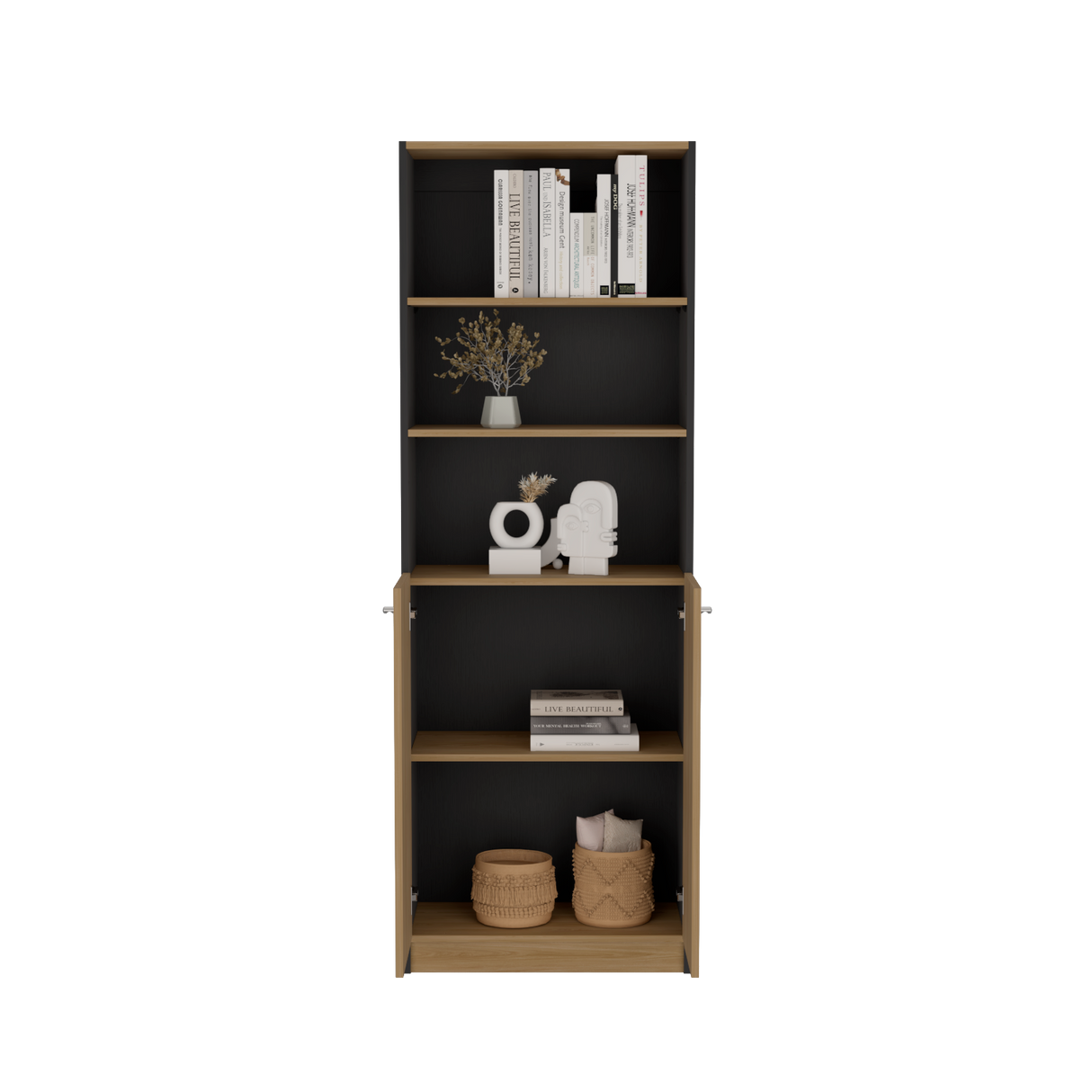 Estantería Home Wengue y Fresno 62.8x180.6cm Rectangular con Dos Puertas con Cinco Compartimientos y con Cuatro Entrepaños - BIBLIOTECAS Y ESTANTERIAS | Bylmo