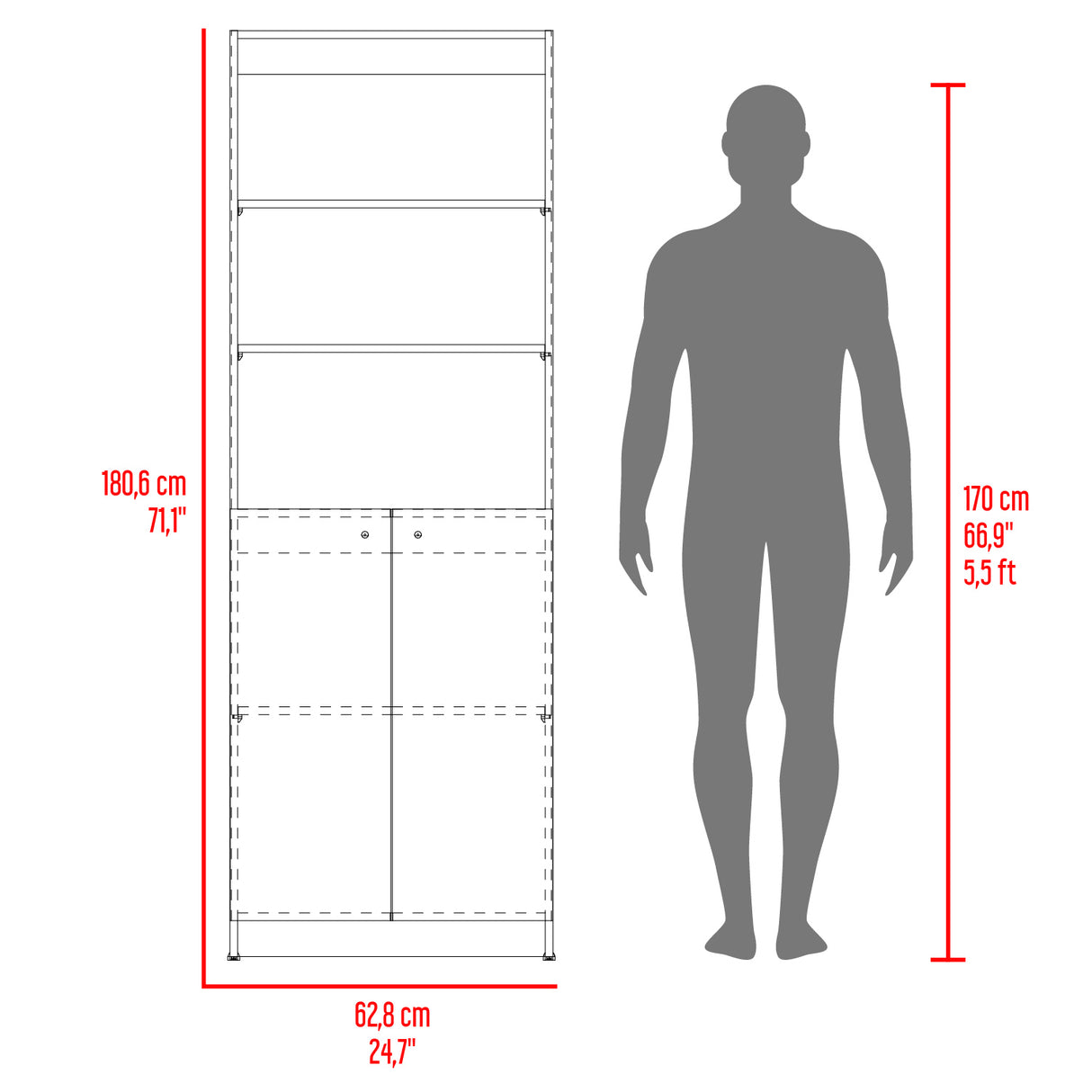 Estantería Home Wengue y Fresno 62.8x180.6cm Rectangular con Dos Puertas con Cinco Compartimientos y con Cuatro Entrepaños - BIBLIOTECAS Y ESTANTERIAS | Bylmo