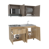 Cocina Emilia Fresno y Taupe 150x60.1cm con Mesón de Acero Inoxidable y con Pozuelo Lado Derecho - COCINAS | Bylmo