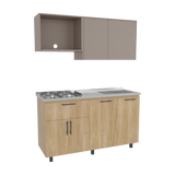 Cocina Emilia Fresno y Taupe 150x60.1cm con Mesón de Acero Inoxidable y con Pozuelo Lado Derecho - COCINAS | Bylmo