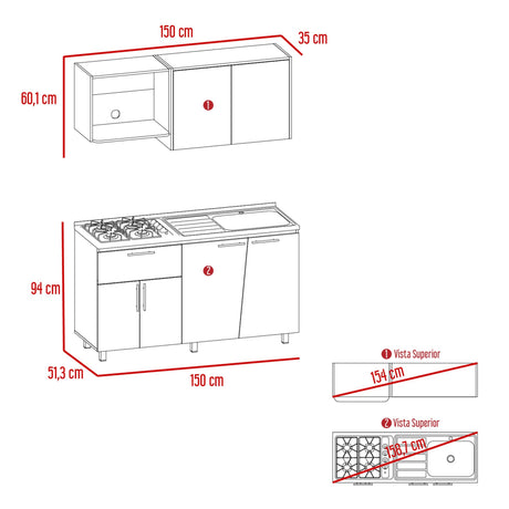 Cocina Emilia Fresno y Taupe 150x60.1cm con Mesón de Acero Inoxidable y con Pozuelo Lado Derecho - COCINAS | Bylmo