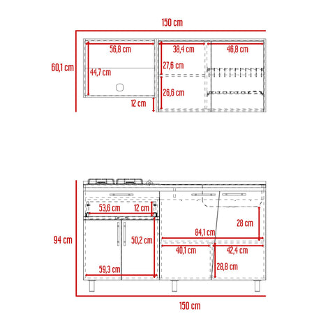 Cocina Emilia Fresno y Taupe 150x60.1cm con Mesón de Acero Inoxidable y con Pozuelo Lado Derecho - COCINAS | Bylmo
