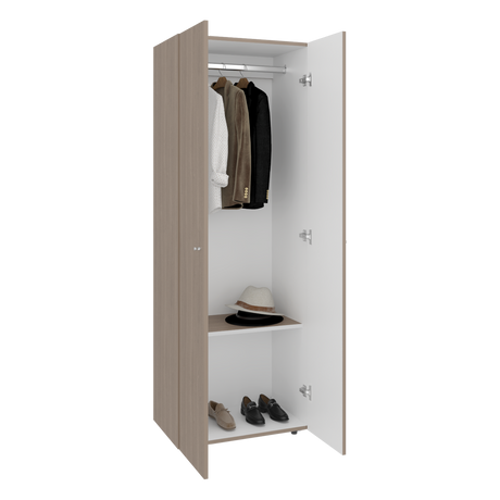 Closet Tuhogar Bardolino y Blanco 60x170cm con Tres Compartimientos y con Dos Puertas - CLOSETS | Bylmo