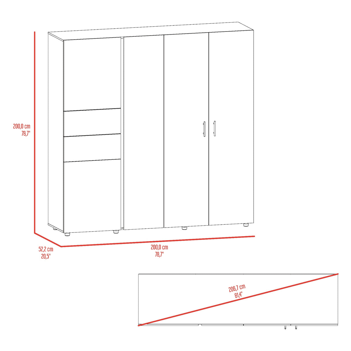 Closet Antalya Bardolino y Blanco 200.1x200cm con Diez Compartimientos y con Cinco Puertas - CLOSETS | Bylmo