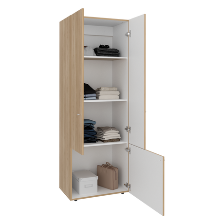 Closet Tuhogar Fresno y Blanco 60x170cm con Cuatro Compartimientos y con Tres Puertas - CLOSETS | Bylmo