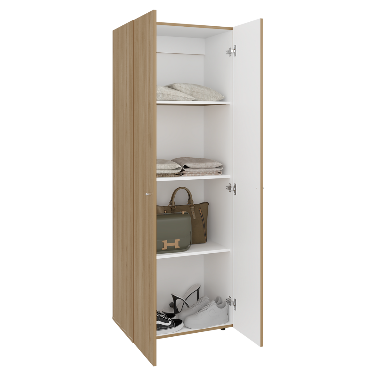 Closet Tuhogar Fresno y Blanco 60x170cm con Cuatro Compartimientos y con Dos Puertas - CLOSETS | Bylmo