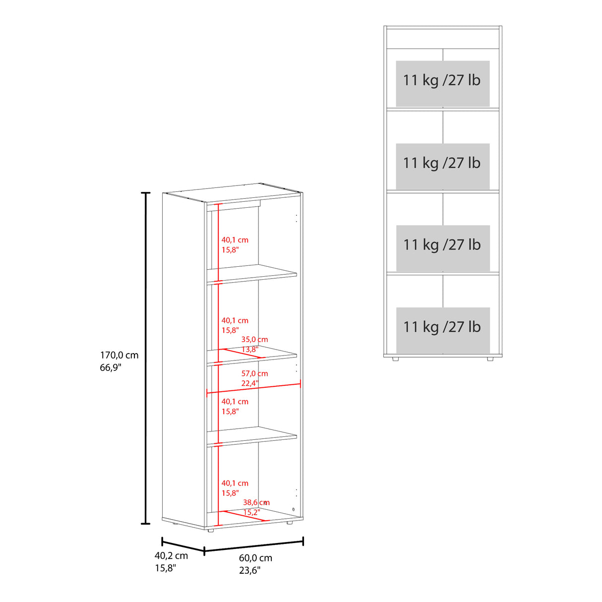 Closet Tuhogar Fresno y Blanco 60x170cm con Cuatro Compartimientos y con Dos Puertas - CLOSETS | Bylmo