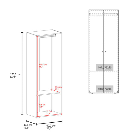 Closet Tuhogar Blanco 60x170cm con Tres Compartimientos y con Dos Puertas - CLOSETS | Bylmo