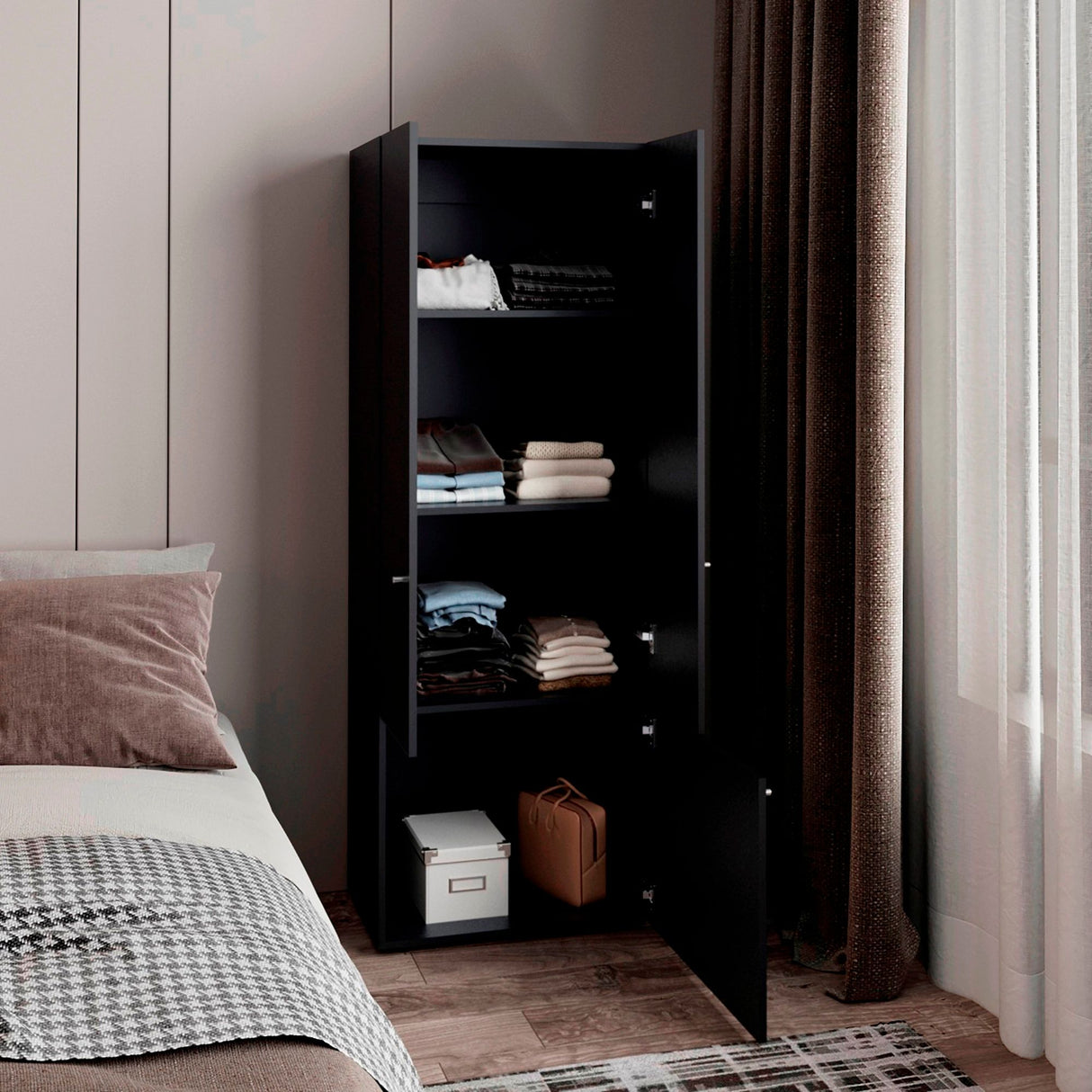 Closet Tuhogar Wengue 60x170cm con Cuatro Compartimientos y con Tres Puertas - CLOSETS | Bylmo