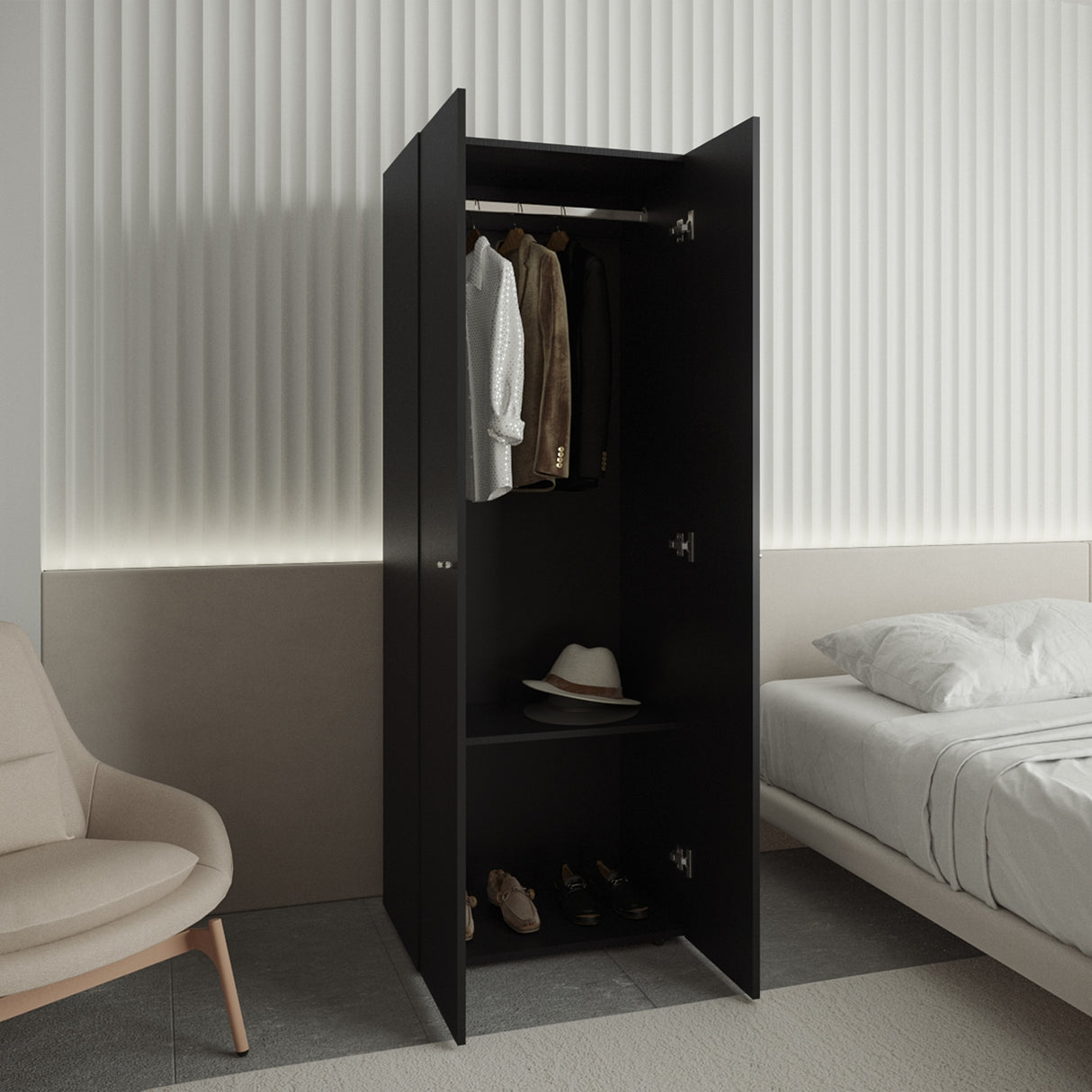 Closet Tuhogar Wengue 60x170cm con Tres Compartimientos y con Dos Puertas - CLOSETS | Bylmo