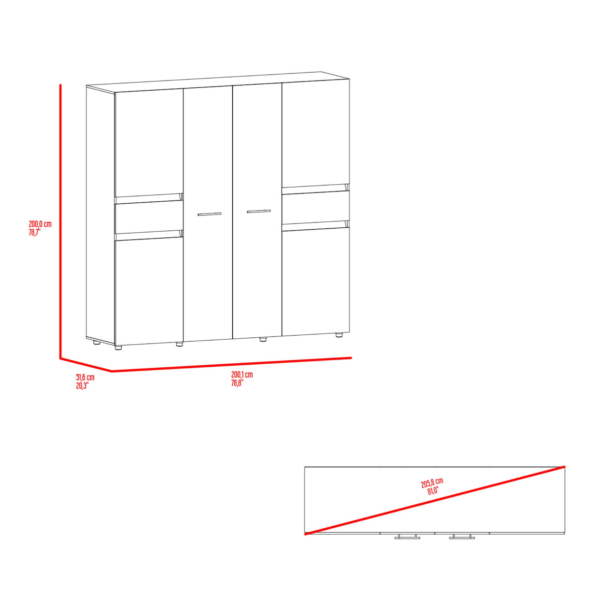 Closet Berino Fresno y Wengue 200x200cm con Diez Compartimientos y con Seis Puertas - CLOSETS | Bylmo