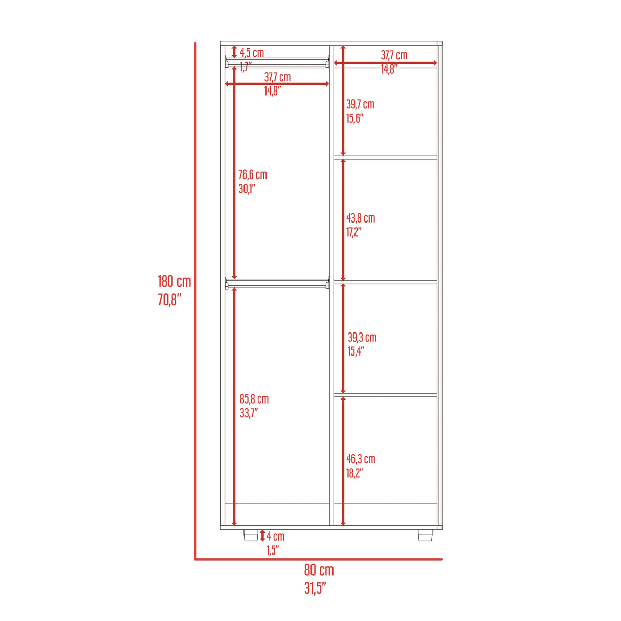 Closet Tera Fresno y Wengue 80x180cm con Seis Compartimientos y con Dos Puertas - CLOSETS | Bylmo