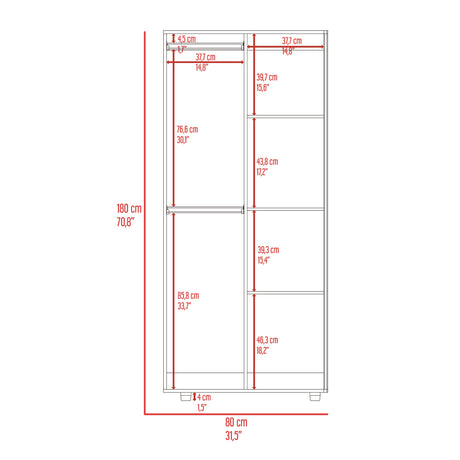 Closet Tera Fresno y Wengue 80x180cm con Seis Compartimientos y con Dos Puertas - CLOSETS | Bylmo