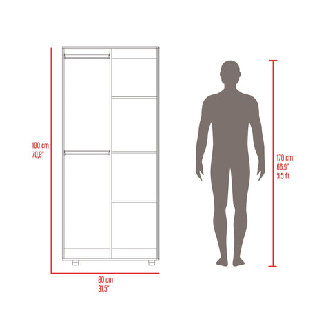 Closet Tera Fresno y Wengue 80x180cm con Seis Compartimientos y con Dos Puertas - CLOSETS | Bylmo