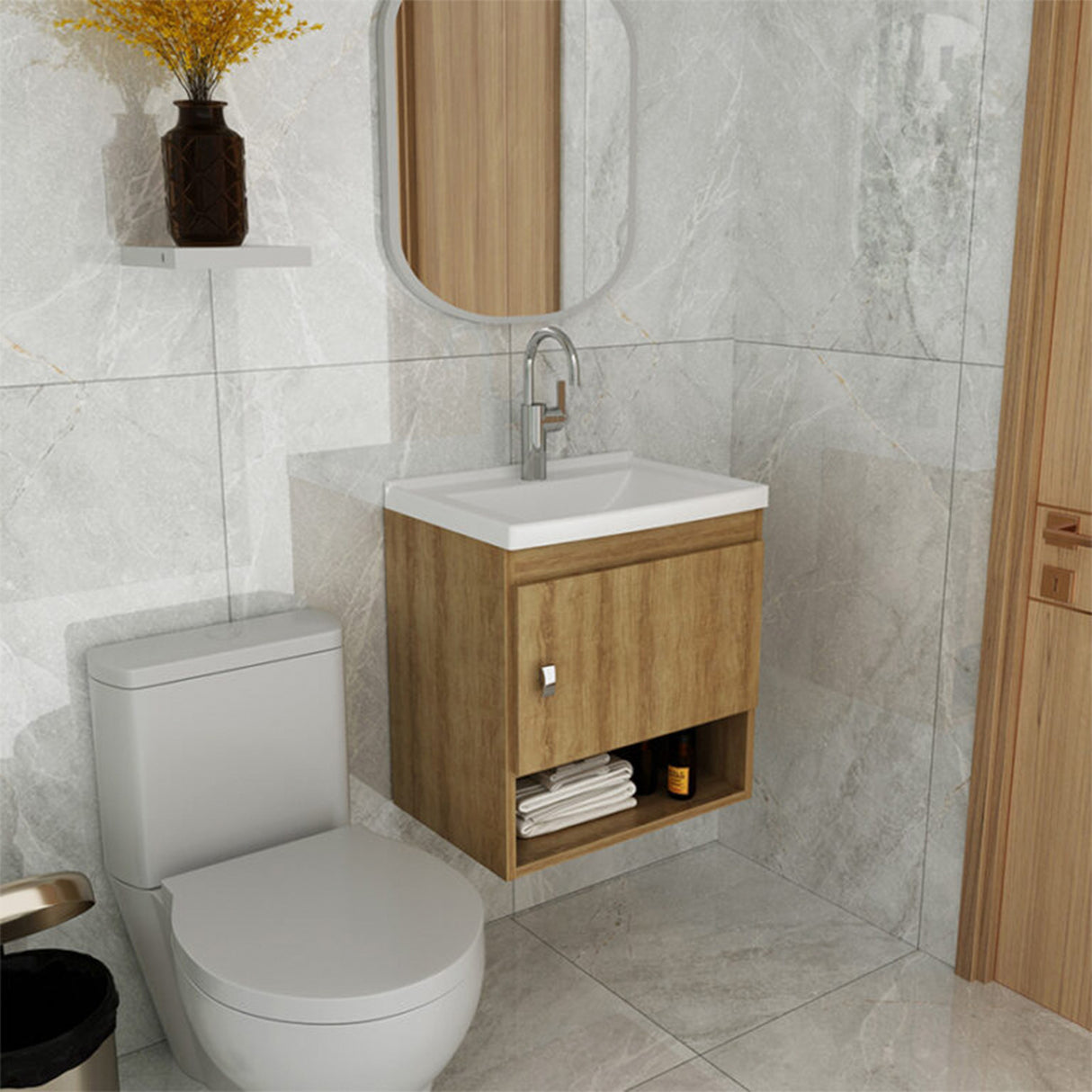 Kit Mueble con Lavamanos Linz Almendra 45x49cm Individual Flotante - MUEBLES PARA LAVAMANOS | Bylmo