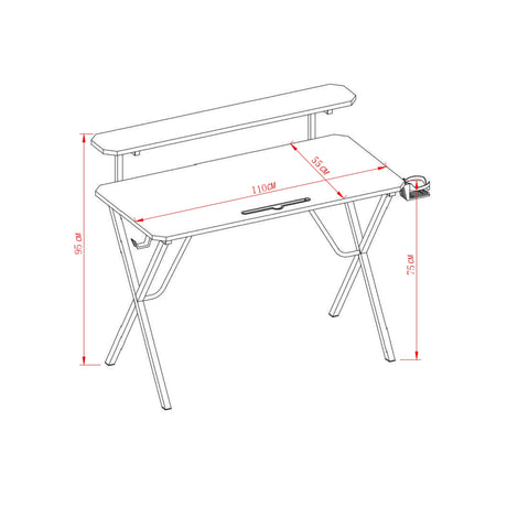 Escritorio Gamer Black Negro y Fibra de Carbono 55x110cm sin Cajones - ESCRITORIOS | Bylmo