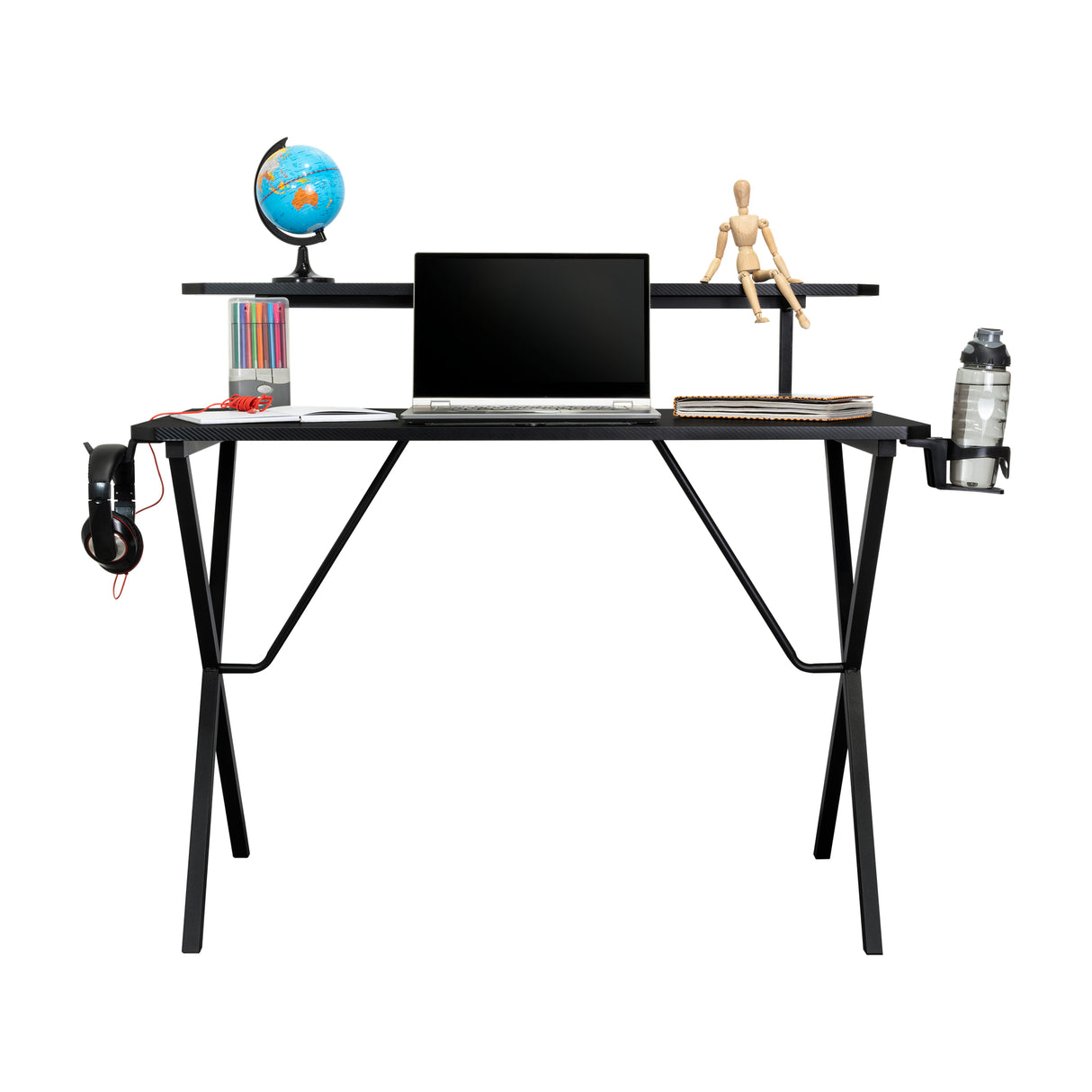 Escritorio Gamer Black Negro y Fibra de Carbono 55x110cm sin Cajones - ESCRITORIOS | Bylmo