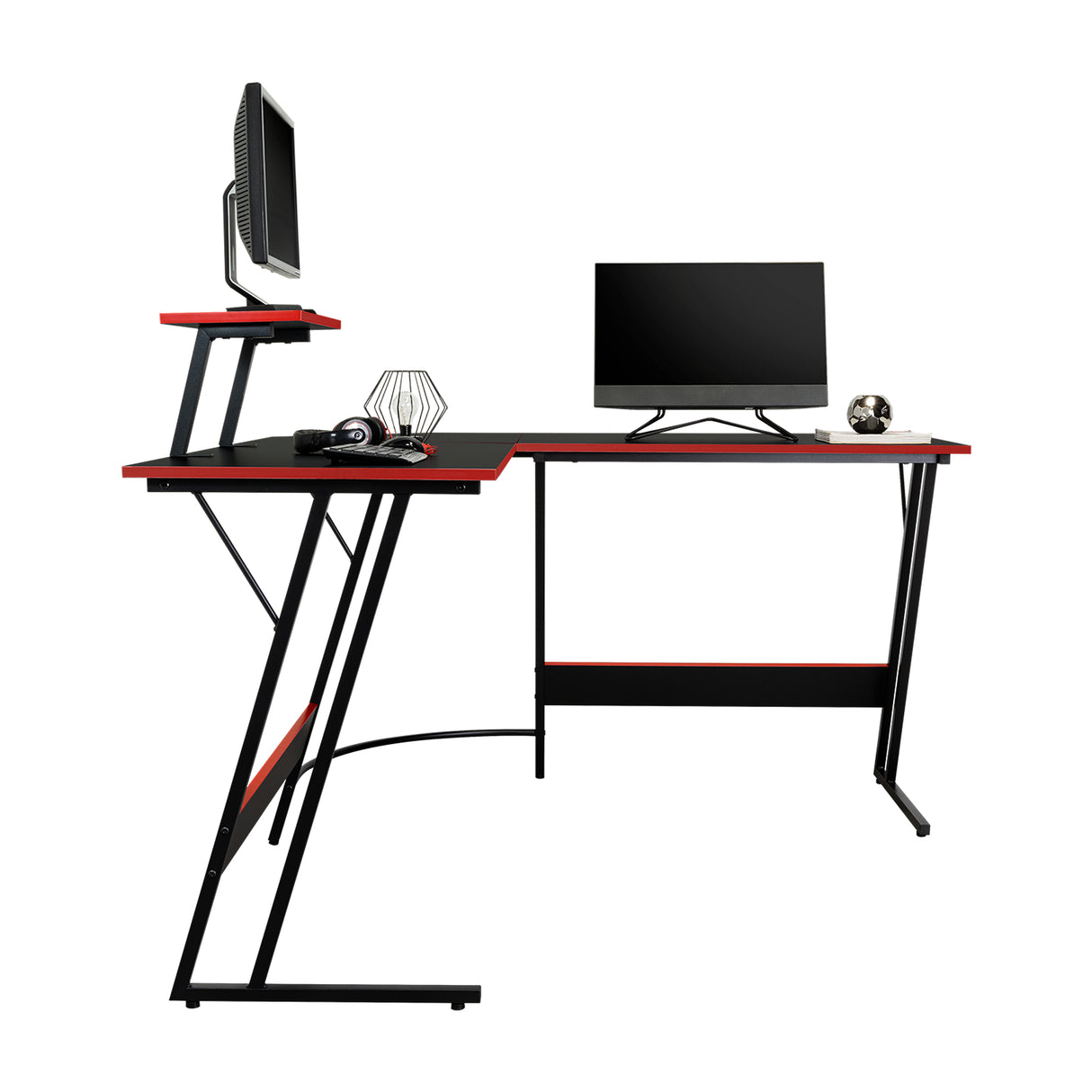 Escritorio Gamer en L Carbon Racer Negro y Rojo 130x130cm sin Cajones - ESCRITORIOS | Bylmo