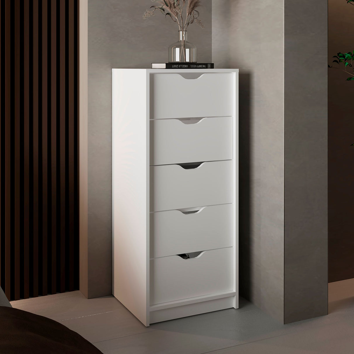 Cajonera Basilea Blanco 45x107.8cm de Cinco Niveles con Cinco Cajones - CAJONERAS Y COMODAS | Bylmo