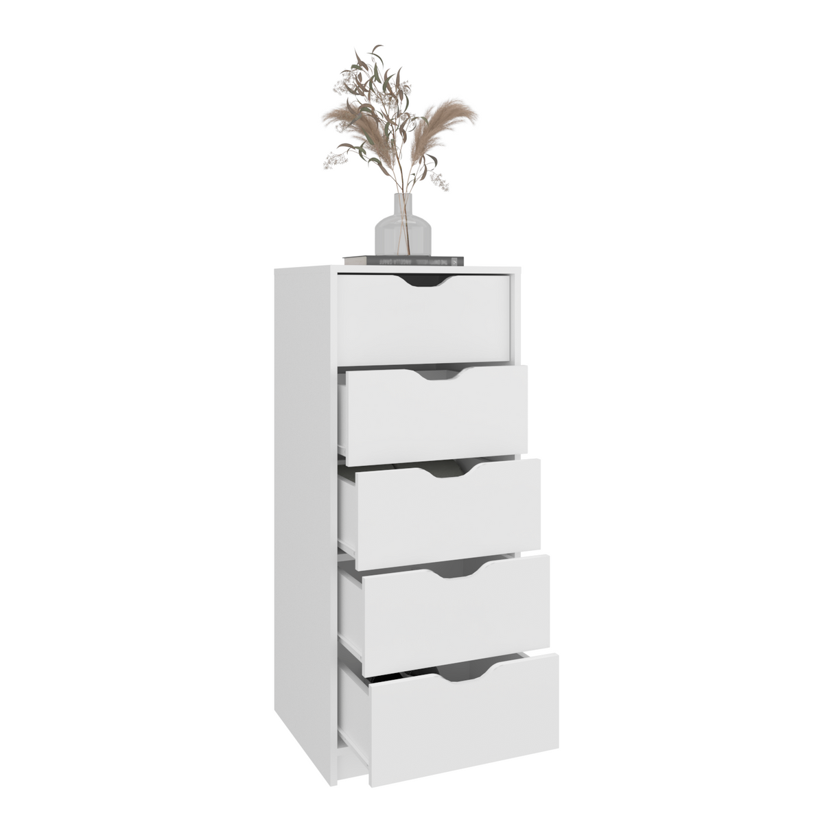 Cajonera Basilea Blanco 45x107.8cm de Cinco Niveles con Cinco Cajones - CAJONERAS Y COMODAS | Bylmo