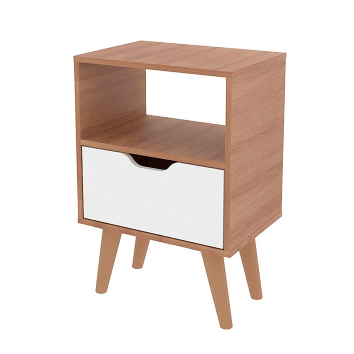 Combo 2 Mesas de Noche Essen Blanco Almendra 25.8x54cm con Un Cajon y un Compartimiento - MESAS DE NOCHE | Bylmo