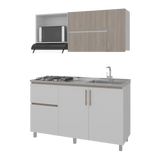 Cocina Florence Blanco y Bardolino 150x60cm con Mesón de Acero Inoxidable Pozuelo Lado Derecho y con Estufa - COCINAS | Bylmo