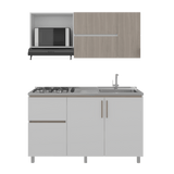 Cocina Florence Blanco y Bardolino 150x60cm con Mesón de Acero Inoxidable Pozuelo Lado Derecho y con Estufa - COCINAS | Bylmo