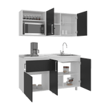 Cocina Allen Blanco y Wengue 150x60cm con Mesón de Acero Inoxidable y Pozuelo Lado Derecho - COCINAS | Bylmo