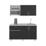 Cocina Allen Blanco y Wengue 150x60cm con Mesón de Acero Inoxidable y Pozuelo Lado Derecho - COCINAS | Bylmo