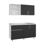 Cocina Allen Blanco y Wengue 150x60cm con Mesón de Acero Inoxidable y Pozuelo Lado Derecho - COCINAS | Bylmo