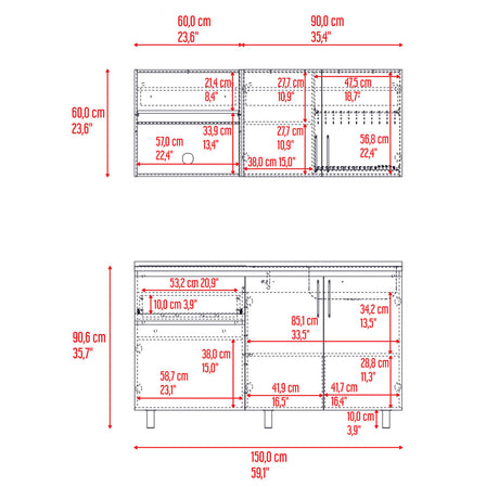 Cocina Allen Blanco y Wengue 150x60cm con Mesón de Acero Inoxidable y Pozuelo Lado Derecho - COCINAS | Bylmo