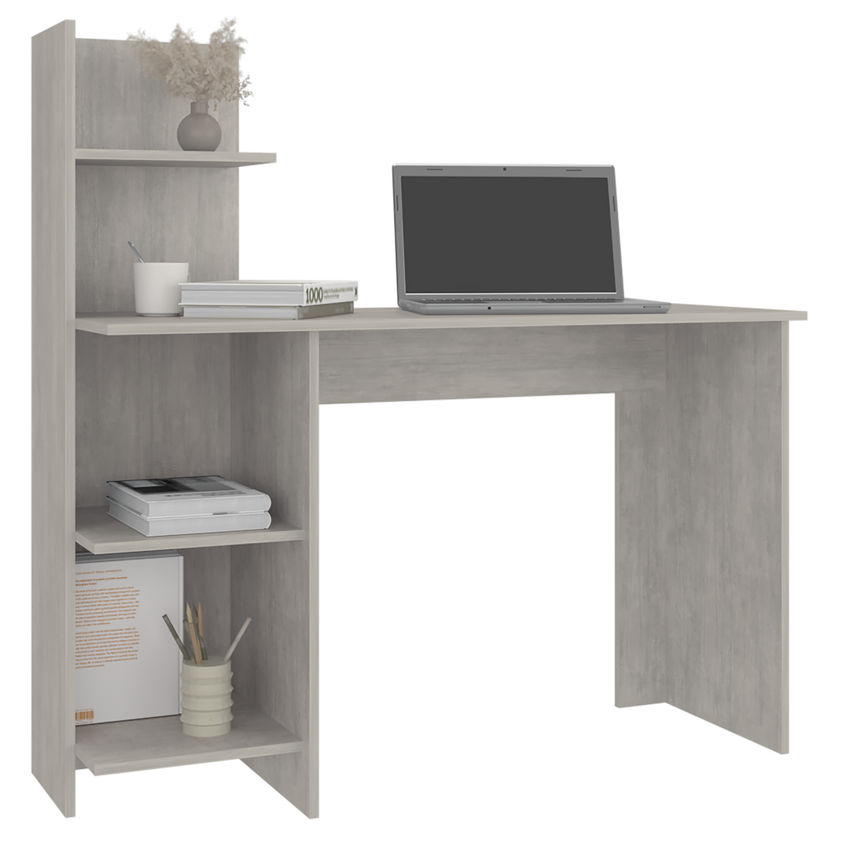 Escritorio Vilna Cemento 120x120.6cm con Organizador de Libros - ESCRITORIOS | Bylmo