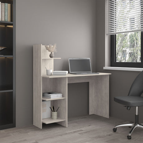 Escritorio Vilna Cemento 120x120.6cm con Organizador de Libros - ESCRITORIOS | Bylmo