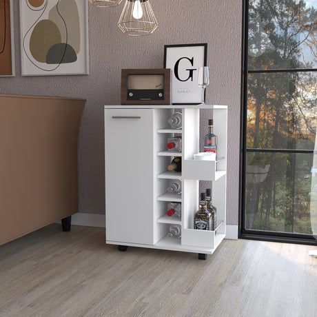 Bar Carro Blanco 60x82.1cm con Cinco Compartimientos y con Seis Portabotellas - BARES | Bylmo