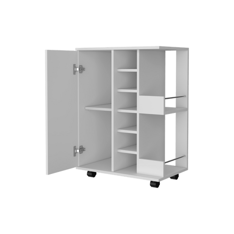 Bar Carro Blanco 60x82.1cm con Cinco Compartimientos y con Seis Portabotellas - BARES | Bylmo