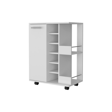 Bar Carro Blanco 60x82.1cm con Cinco Compartimientos y con Seis Portabotellas - BARES | Bylmo