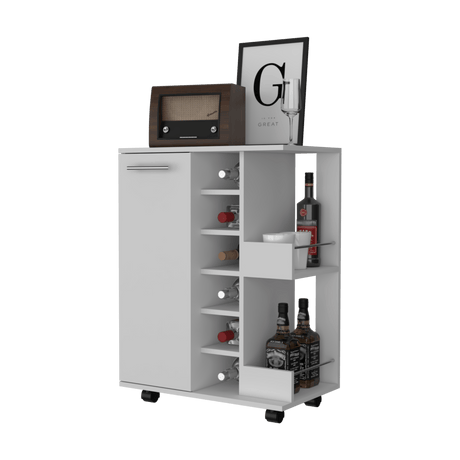 Bar Carro Blanco 60x82.1cm con Cinco Compartimientos y con Seis Portabotellas - BARES | Bylmo