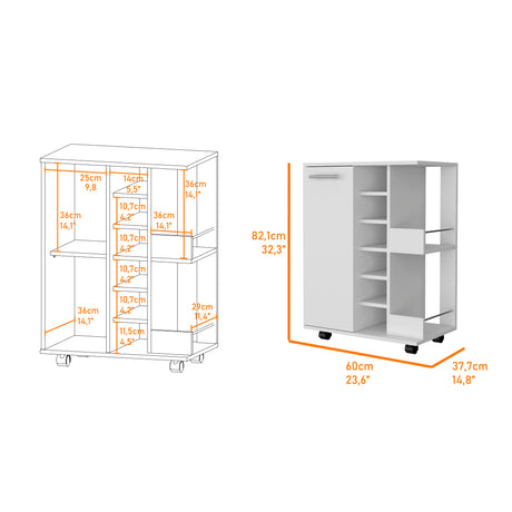 Bar Carro Blanco 60x82.1cm con Cinco Compartimientos y con Seis Portabotellas - BARES | Bylmo