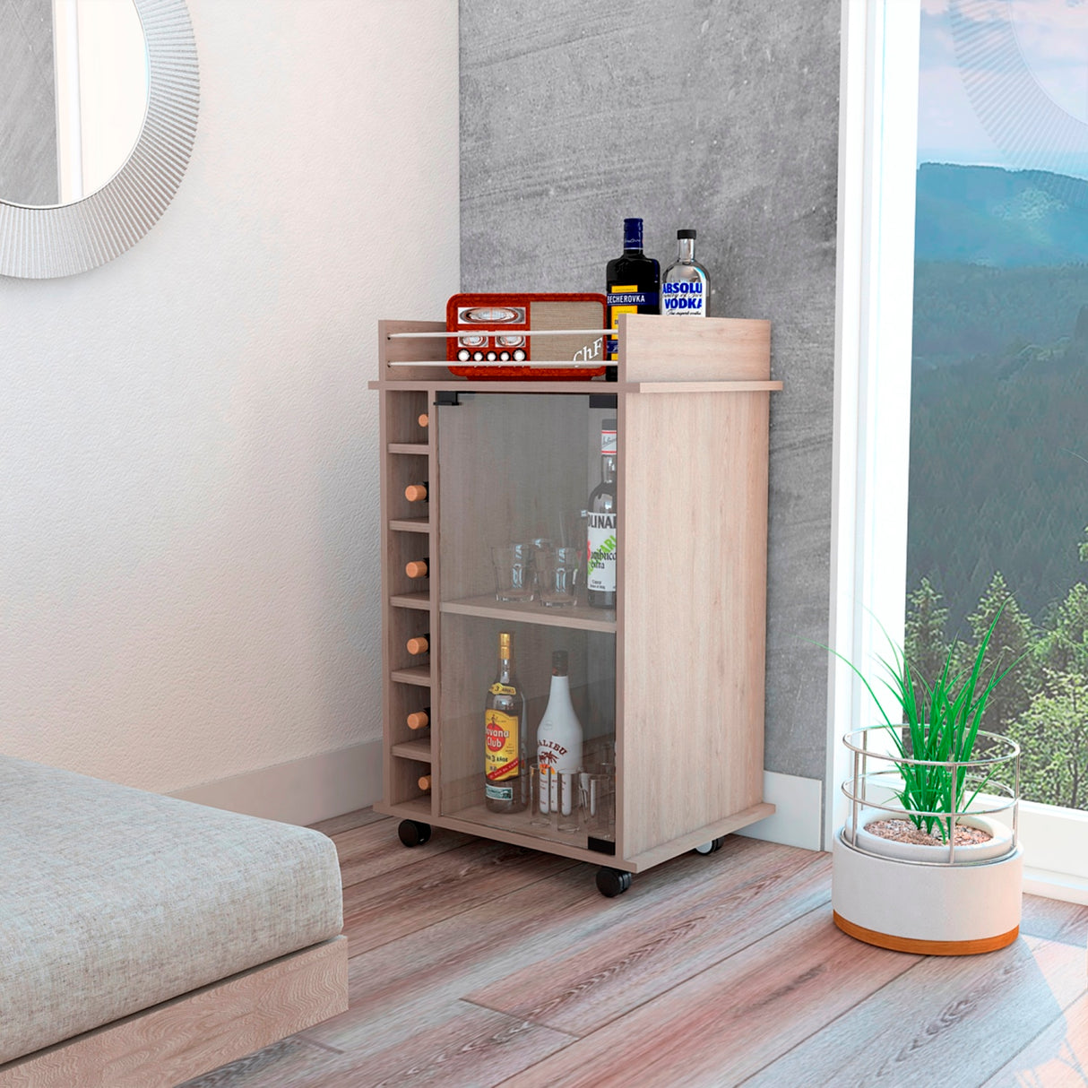 Bar Dukat Ceniza 55x89cm con Cuatro Compartimientos y con Seis Portabotellas - BARES | Bylmo