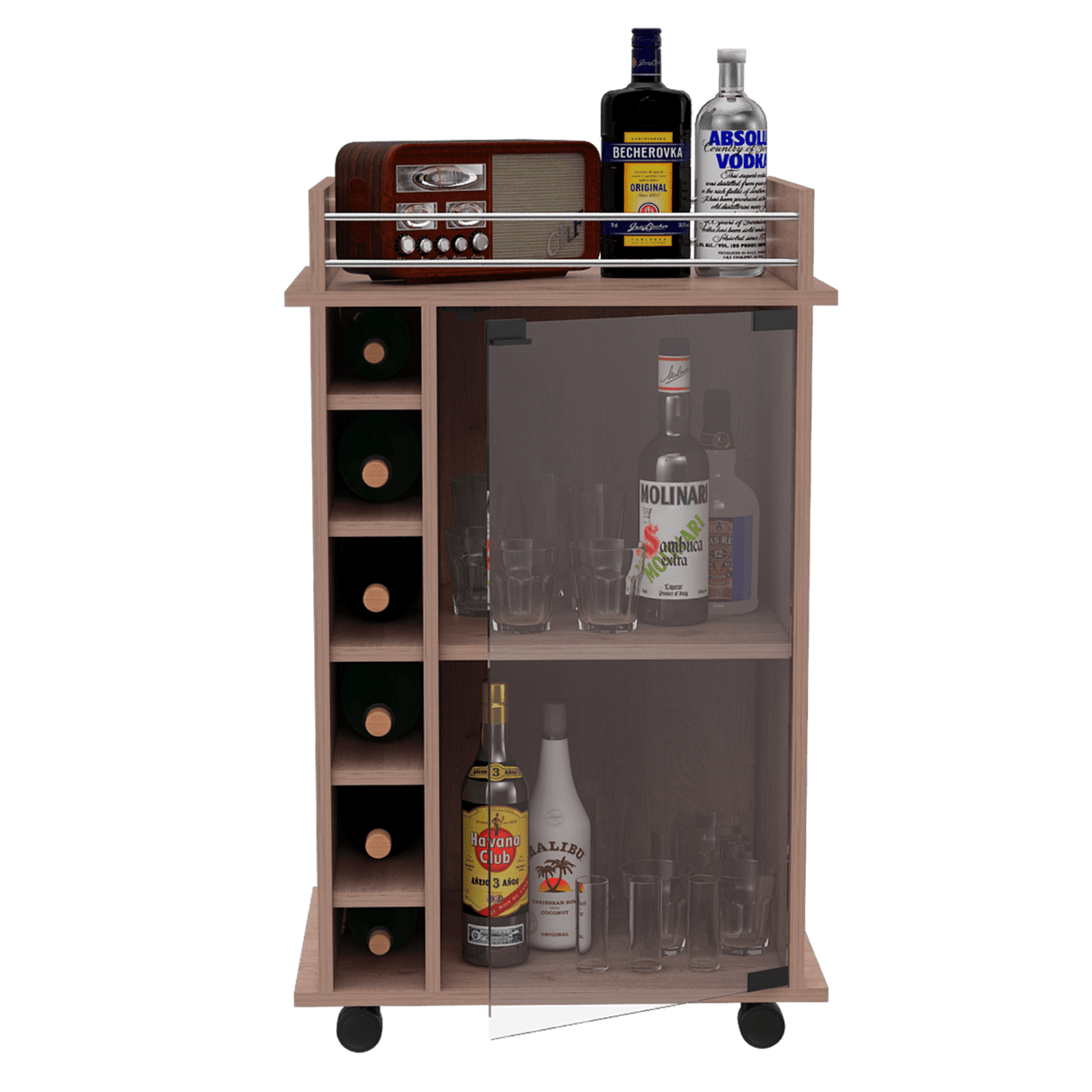 Bar Dukat Ceniza 55x89cm con Cuatro Compartimientos y con Seis Portabotellas - BARES | Bylmo