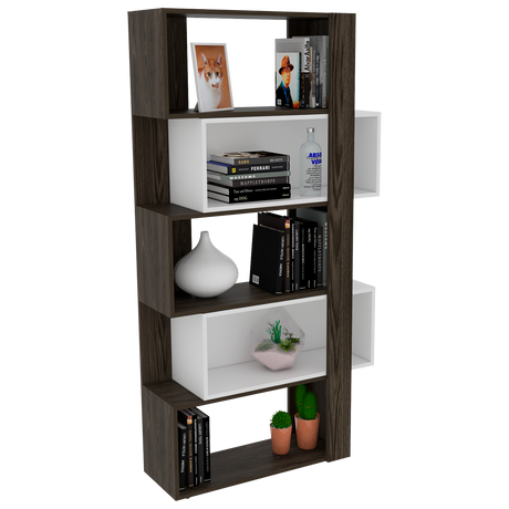 Biblioteca Beijing Coñac 70.2x161.5cm sin Cajones y con Cinco Compartimientos - BIBLIOTECAS Y ESTANTERIAS | Bylmo